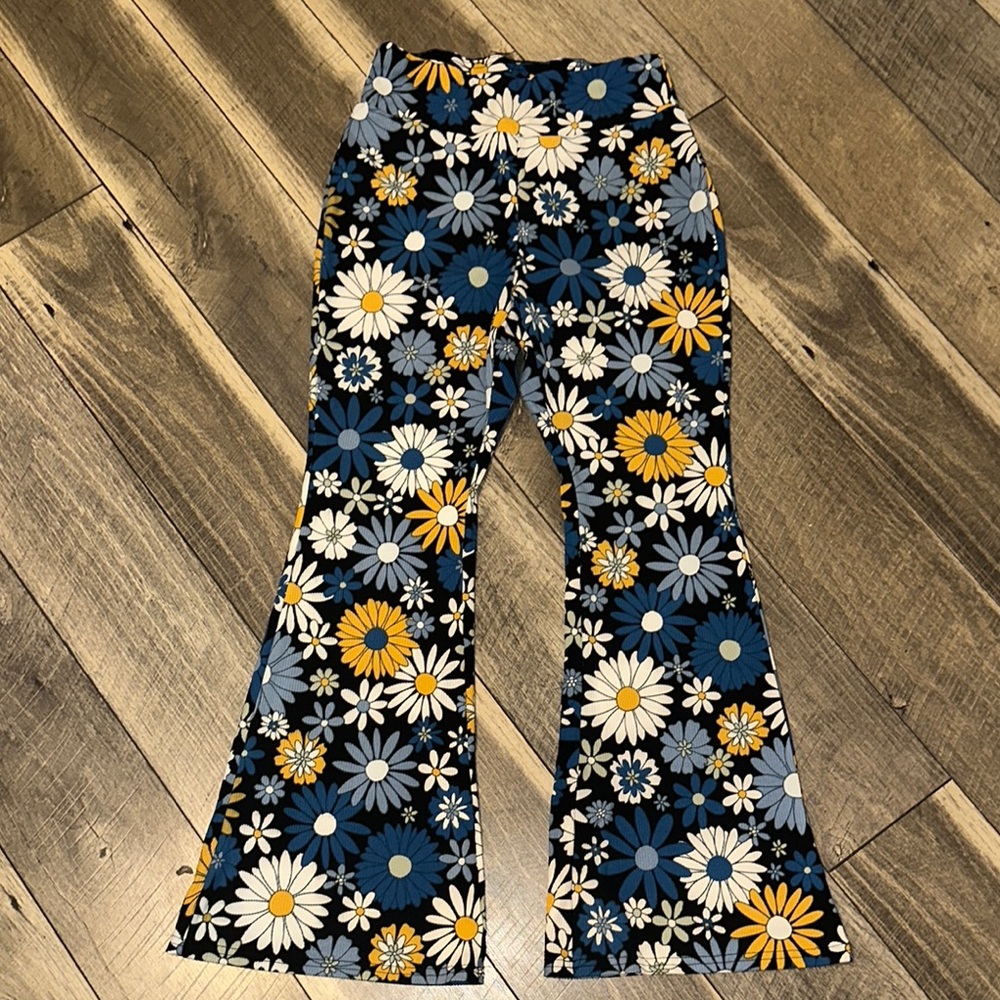 Women’s Floral Bell Bottoms - Black, Blue, Yellow